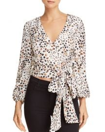 JOA Cropped Leopard-Print Wrap Top at Bloomingdales